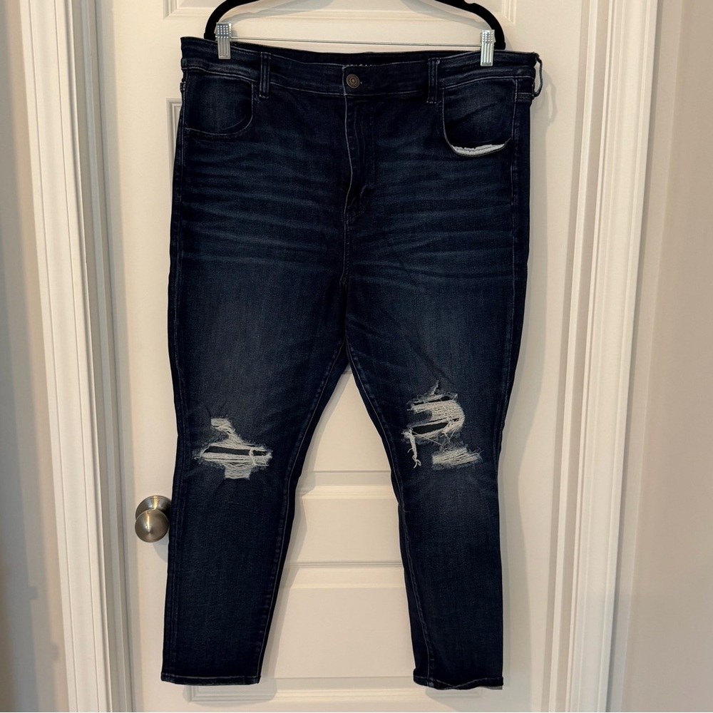 American Eagle Outfitters Dark Blue Distressed Skinny Jeans